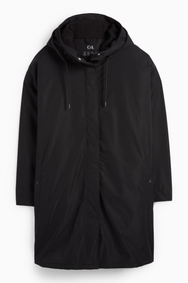Femei - Parka de ploaie cu glugă - căptușită - impermeabilă - negru