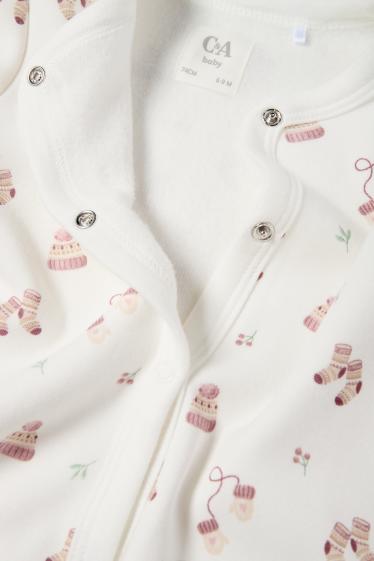 Bebeluși - fete - Căciulă și mănuși - pijama salopetă bebeluși - alb