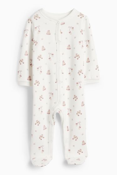 Bebeluși - fete - Căciulă și mănuși - pijama salopetă bebeluși - alb