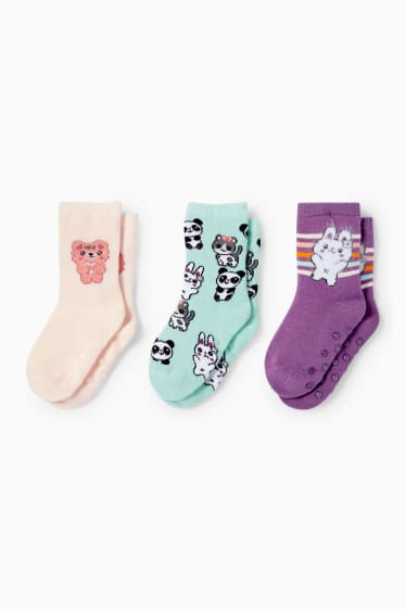 Copii - Fete - Multipack 3 perechi - Kawaii - șosete antialunecare cu motive - roz