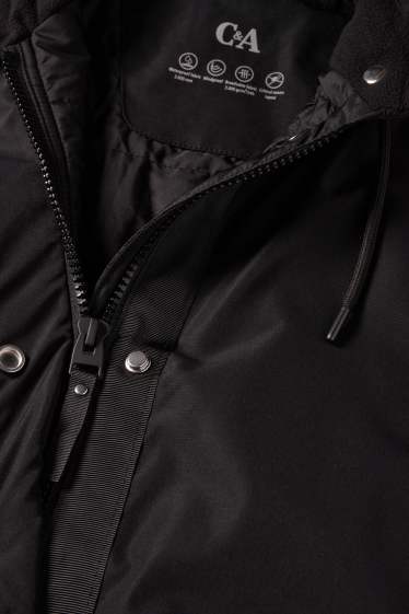 Femei - Parka de ploaie cu glugă - căptușită - impermeabilă - negru