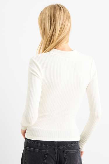 Women - Polo shirt - slim fit - ribbed - white