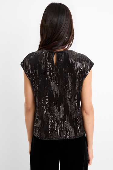 Femei - Tricou din catifea cu paiete - regular fit - negru