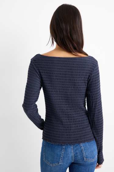 Donna - Maglia a maniche lunghe - regular fit - arricciata - blu scuro