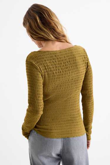 Femei - Tricou cu mânecă lungă - regular fit - cu fronseuri - verde