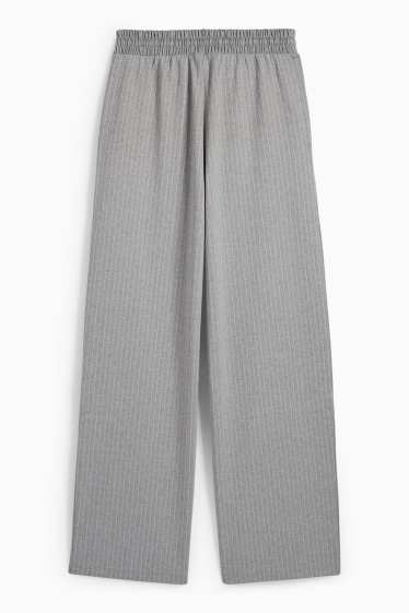 Women - Jersey trousers - high waist - wide leg - pinstripes - gray