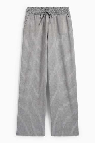 Women - Jersey trousers - high waist - wide leg - pinstripes - gray
