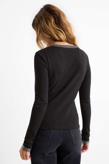 Women - Long sleeve top - slim fit - ribbed - black