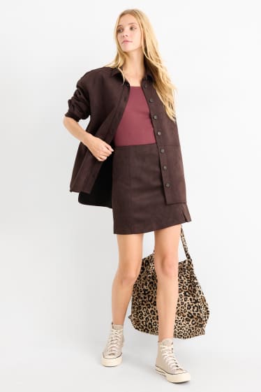 Dámské - Minisukně - imitace semiše - tmavohnědá