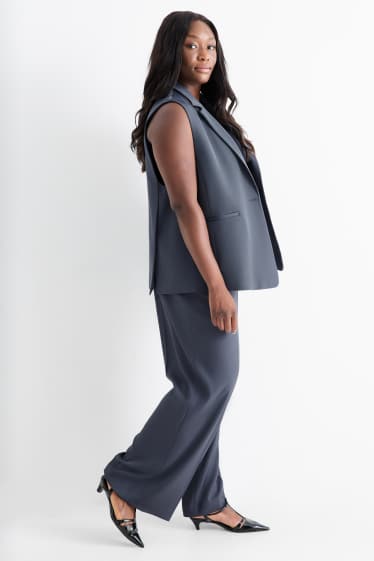 Femei - Pantaloni de stofă - talie înaltă - wide leg - albastru