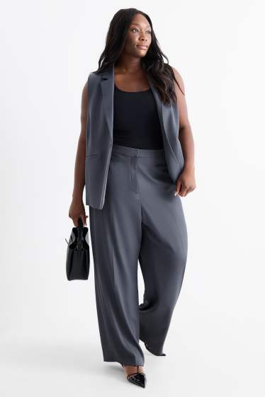 Femei - Pantaloni de stofă - talie înaltă - wide leg - albastru