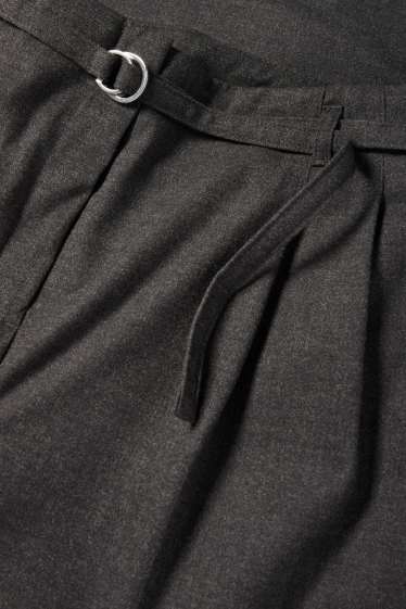 Dámské - Plátěné kalhoty s páskem - high waist - wide leg - tmavošedá
