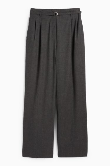 Dámské - Plátěné kalhoty s páskem - high waist - wide leg - tmavošedá
