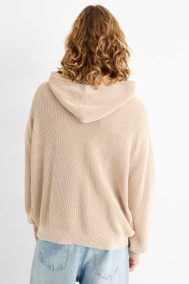 Hommes - Pull à capuche - finition côtelée - beige