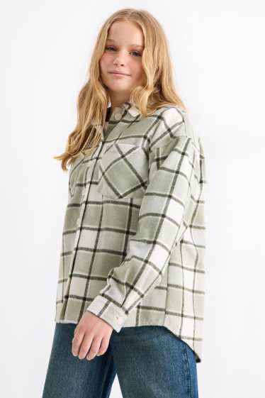 Children Girls - Flannel shirt - check - light green
