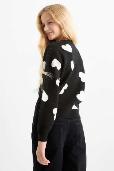 Children Girls - Heart - jumper - black / white