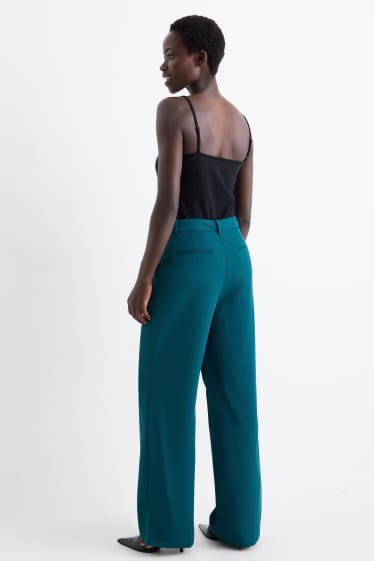 Femei - Pantaloni office - talie medie - wide leg - petrol