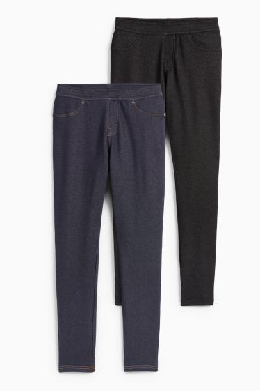 Copii - Fete - Multipack 2 perechi - colanți termoizolanți - aspect de jeans - denim-albastru închis