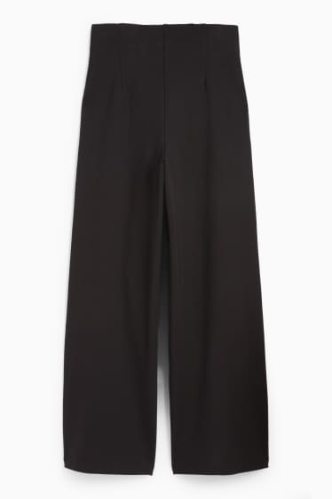Femei - Pantaloni din jerseu cu curea - talie înaltă - wide leg - negru