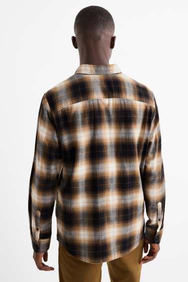 Men - Shirt - regular fit - kent collar - check - light brown