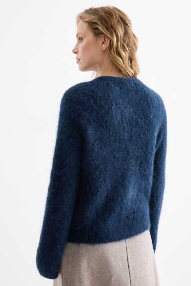 Femei - Cardigan tricotat - amestec de alpaca - albastru închis
