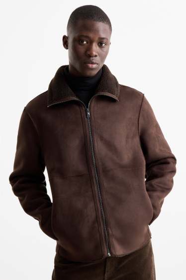Bărbați - Geacă din piele shearling sintetică - imitație de piele întoarsă - maro închis