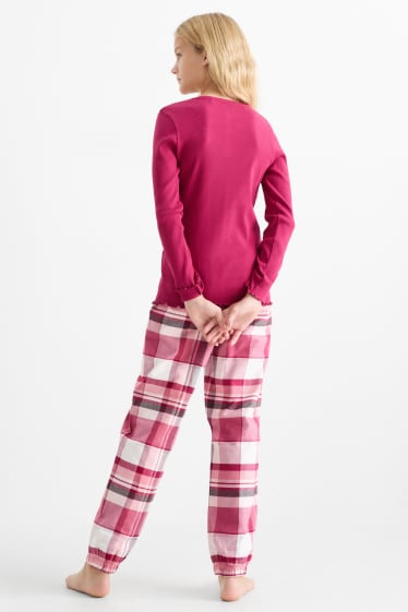 Copii - Fete - Fundă - pijama cu pantaloni din flanel - 2 piese - roz închis