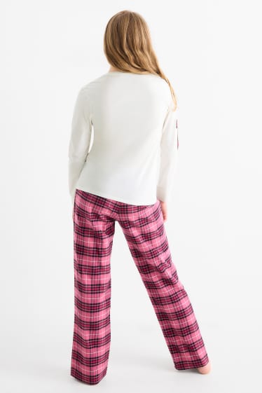 Copii - Fete - Kuromi - set - pijama cu pantaloni din flanel și mască de dormit - alb / roz