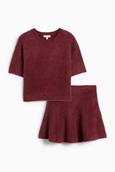 Copii - Fete - Set - pulover și fustă - 2 piese - bordo