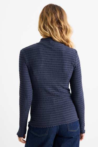 Femmes - Haut à manches longues - regular fit - smocké - bleu foncé