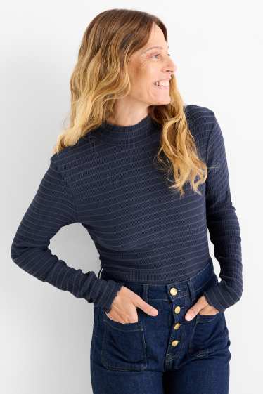 Femmes - Haut à manches longues - regular fit - smocké - bleu foncé