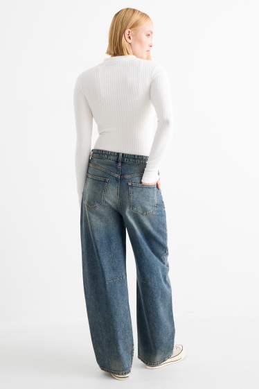 Femei - Balloon jeans - talie medie - denim-albastru gri