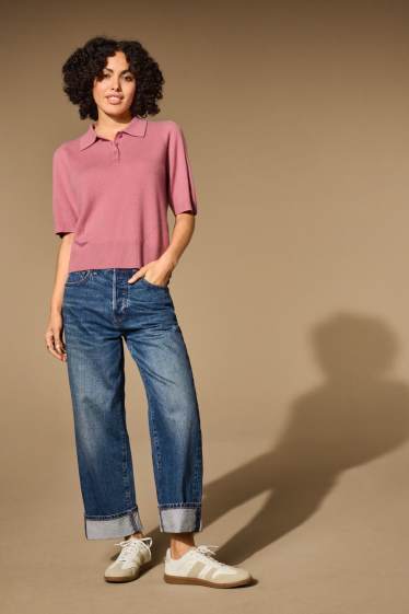 Femei - Flared jeans - talie medie - denim-albastru