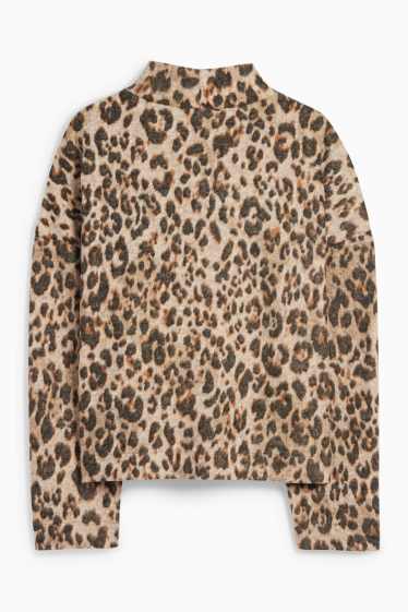 Femei - Bluză de molton - imprimeu de leopard - negru / nej