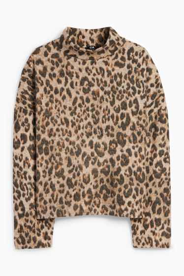 Femei - Bluză de molton - imprimeu de leopard - negru / nej