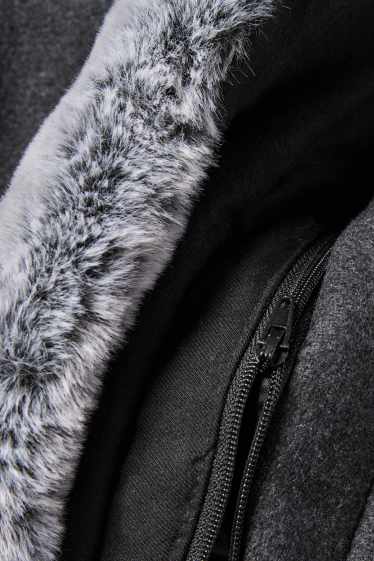 Uomo - Cappotto con inserto in ecopelliccia - grigio scuro