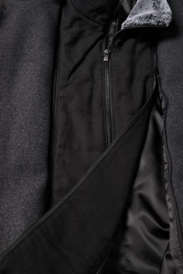 Uomo - Cappotto con inserto in ecopelliccia - grigio scuro