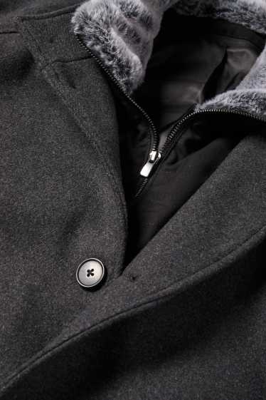Uomo - Cappotto con inserto in ecopelliccia - grigio scuro