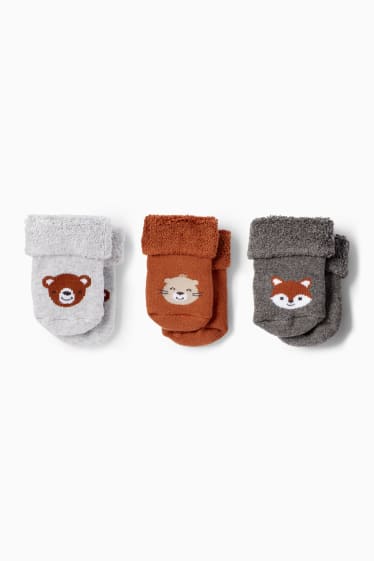Unisex - Multipack 3 perechi - animale sălbatice - șosete nou-născuți cu motive - gri / maro