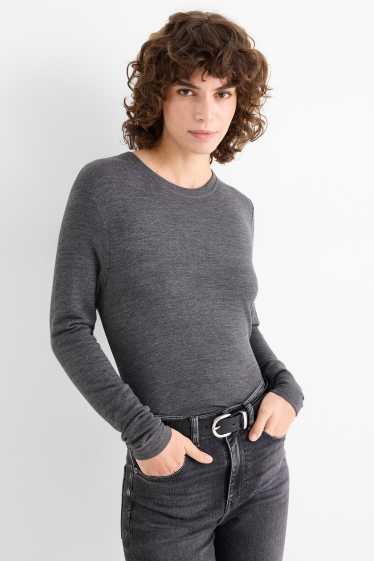 Femei - Tricou cu mânecă lungă - slim fit - gri melanj