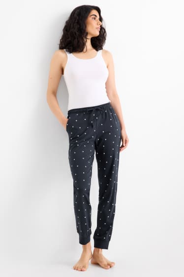 Femei - Pantaloni de pijama - cu flori - albastru închis