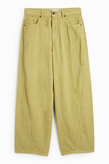 Femei - Pantaloni din catifea reiată - talie medie - barrel leg - verde deschis