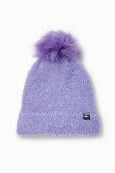 Copii - Fete - Căciulă cu ciucure pentru schi - reiată - violet deschis