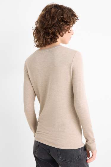 Dámské - Tričko s dlouhým rukávem - slim fit - taupe