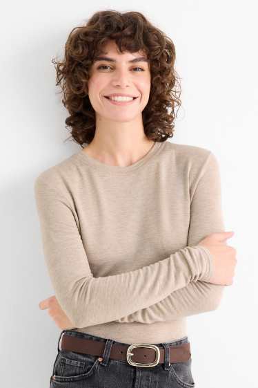 Dámské - Tričko s dlouhým rukávem - slim fit - taupe