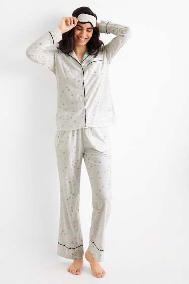 Femei - Set - pijama și mască de dormit - 3 piese - cu model - alb