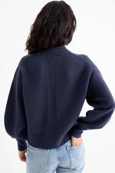 Women - Cardigan with cashmere content - wool blend - dark blue