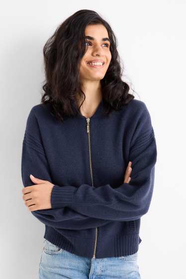 Women - Cardigan with cashmere content - wool blend - dark blue