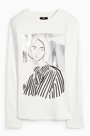 Femei - Tricou cu mânecă lungă - regular fit - aspect lucios - alb