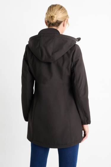 Femei - Geacă softshell gravide, cu glugă și cu inserție pentru bebeluși - negru